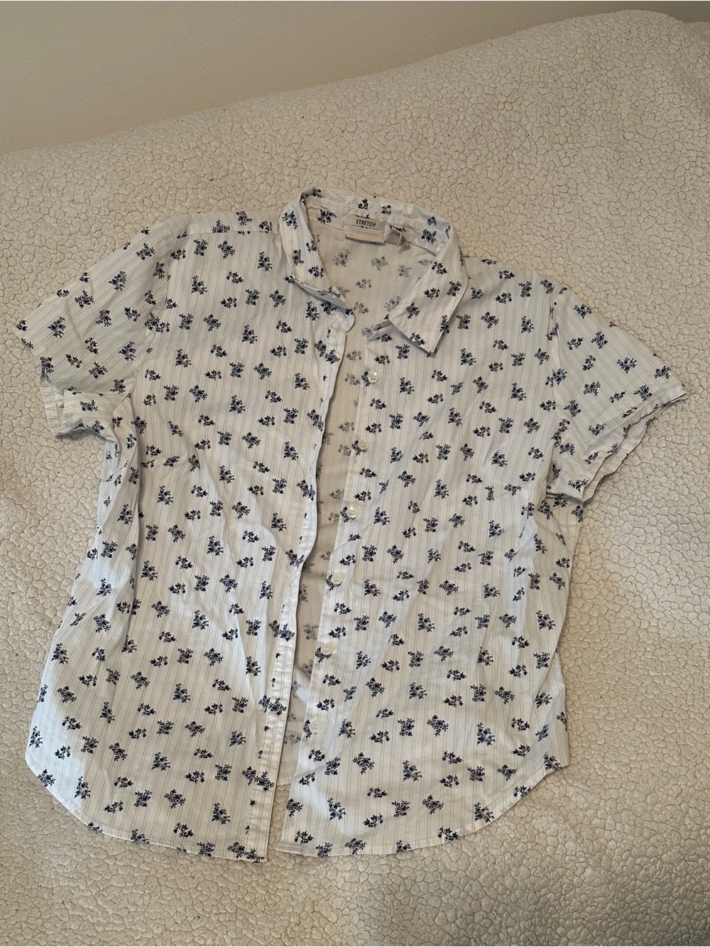 St. John's Bay Womens White Button-Up Shirt with Navy Floral Print